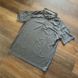 Anderson Ord Men's Gray‎ Black Striped Golf Polo Short Sleeved Shirt Size Large